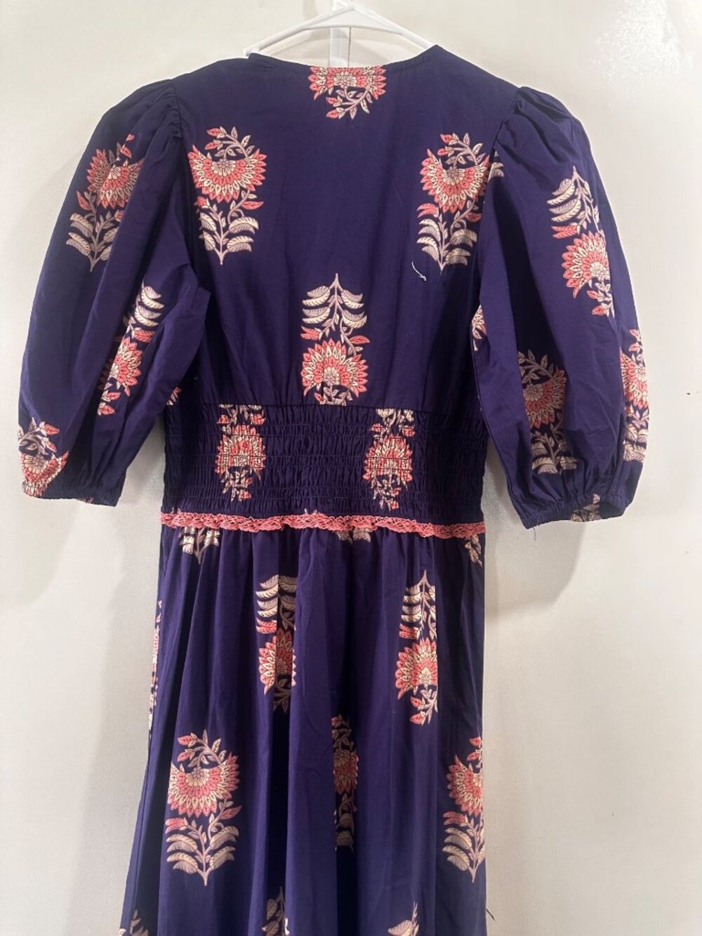 SONMER Peasant Magnolia Maxi Dress Small Womens Purple Ballon Sleeves Smocked - Picture 8 of 16